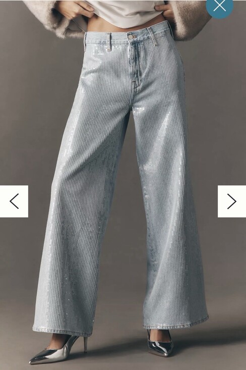 Pilcro Denim - Pilcro Light Wash Sequin Wide-Leg High Rise Denim Jeans Blue Women's 5-Pocket